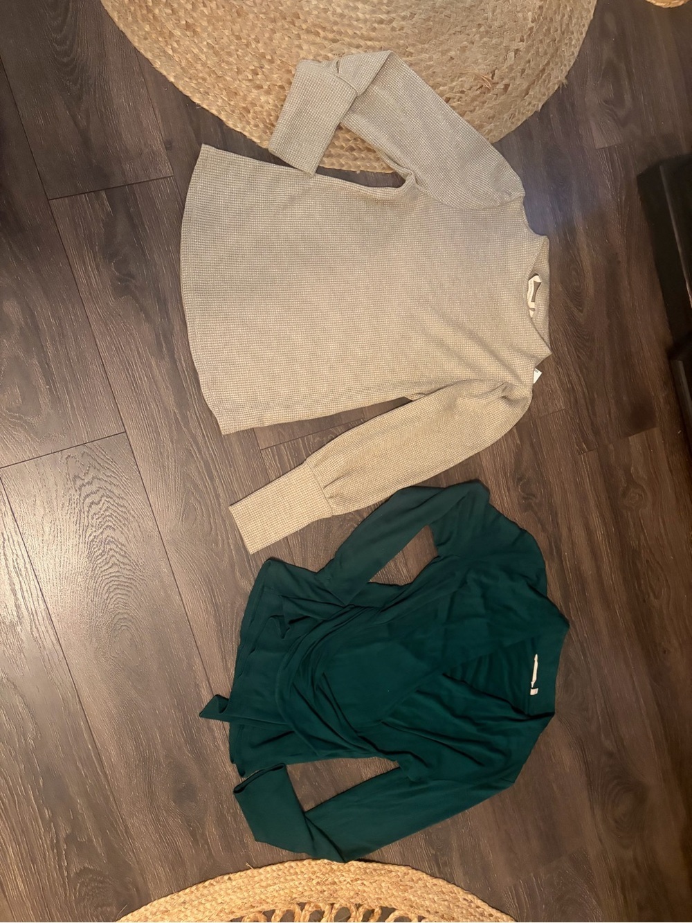 Soft Surroundings Cream Ribbed Sweater & Teal Green Wrap Top Lot